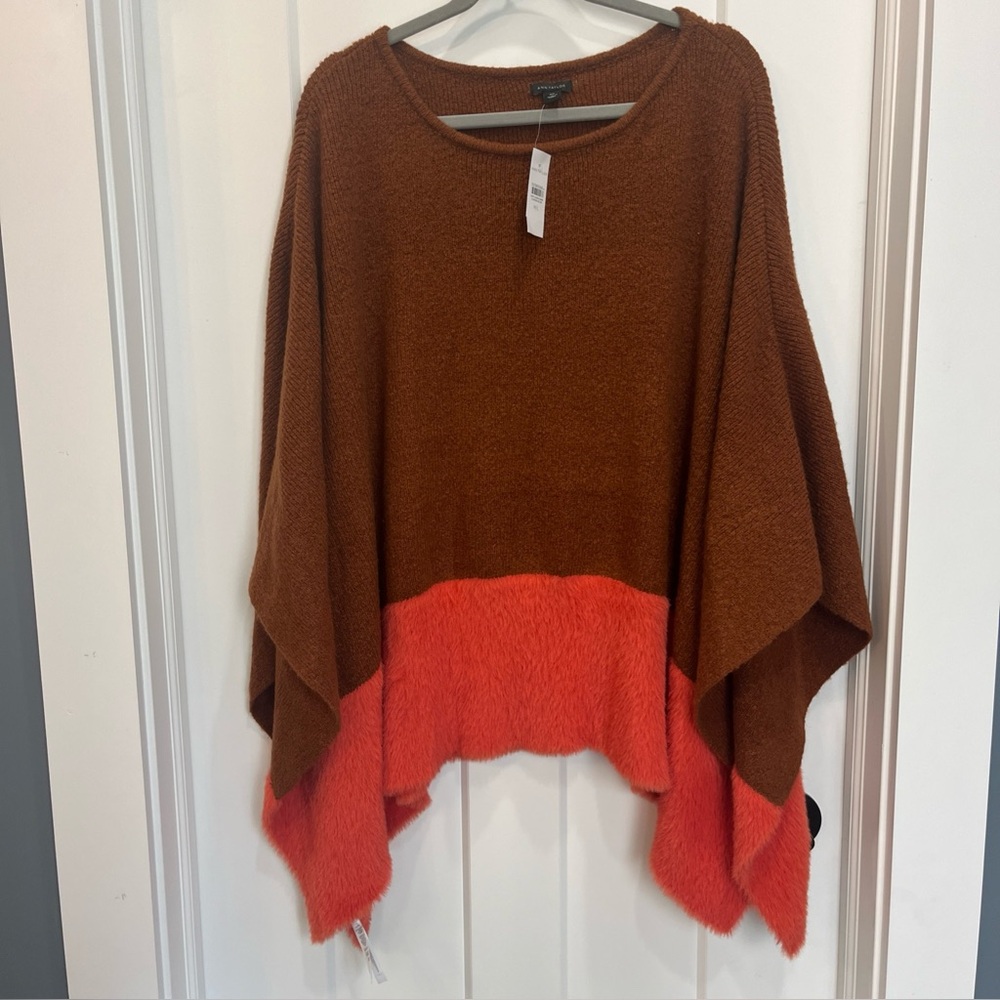 Ann Taylor Boatneck Poncho‎ Sweater Size M/L Brown and Orange Color Very Soft